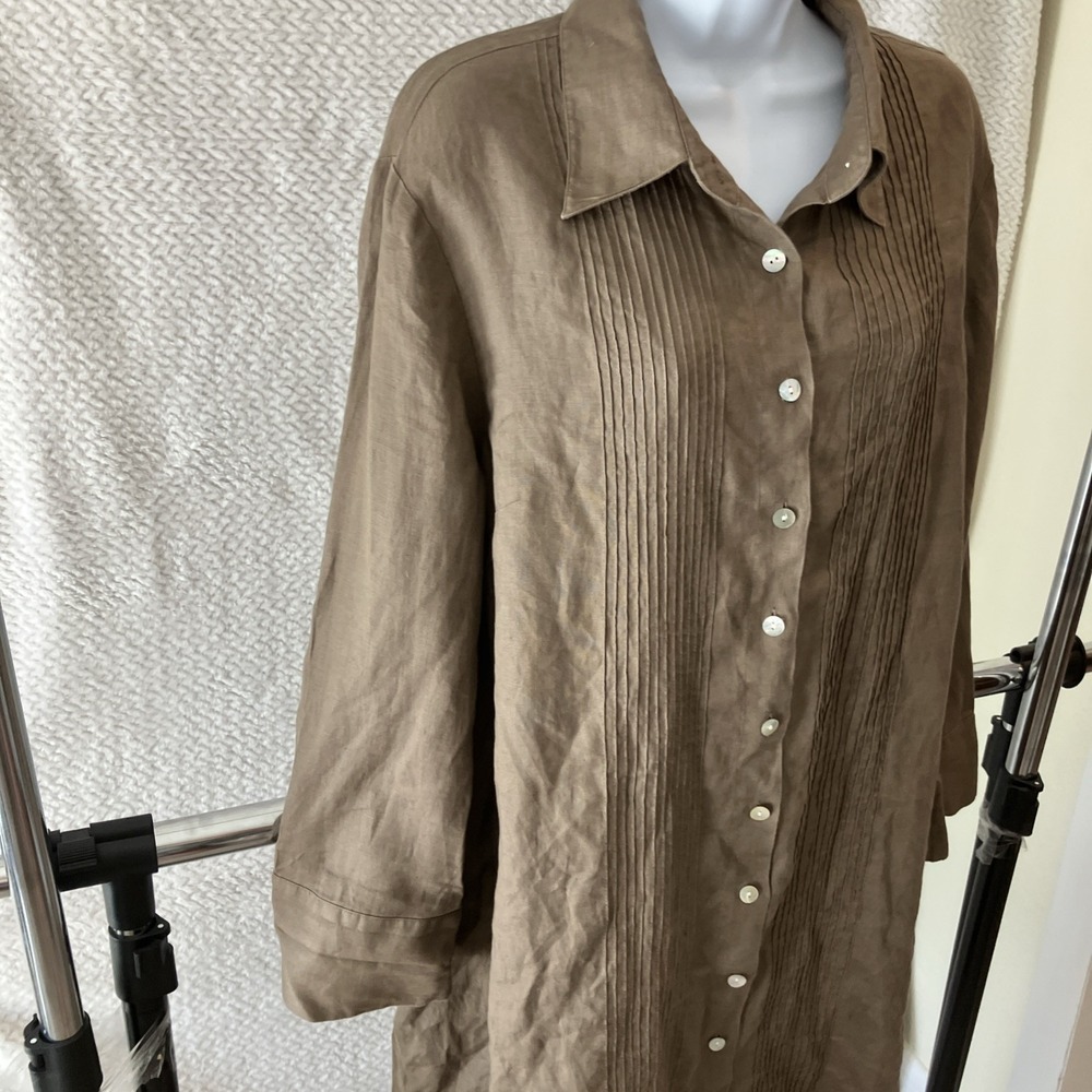 Coldwater Creek 100% Linen Brown Button-Up Tunic Dress Large Coastal Lagenlook - Picture 6 of 10